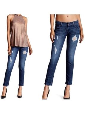 Hudson Collin Ankle Midrise Skinny Jeans Distressed  Samtosa Blue Size 29 NEW